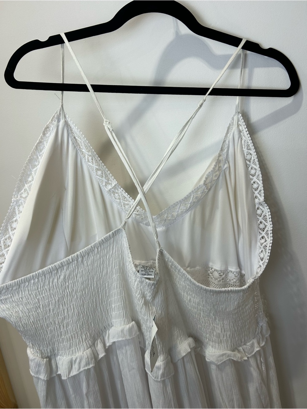 White Lace-Trim Maxi Dress with Spaghetti Straps and Smocked Waist - Picture 9 of 9